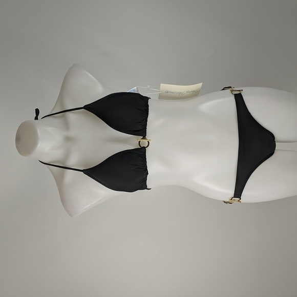 Heaven's Here Women's Bikini Size Small Black Gold Accents Halterneck String - Picture 2 of 7